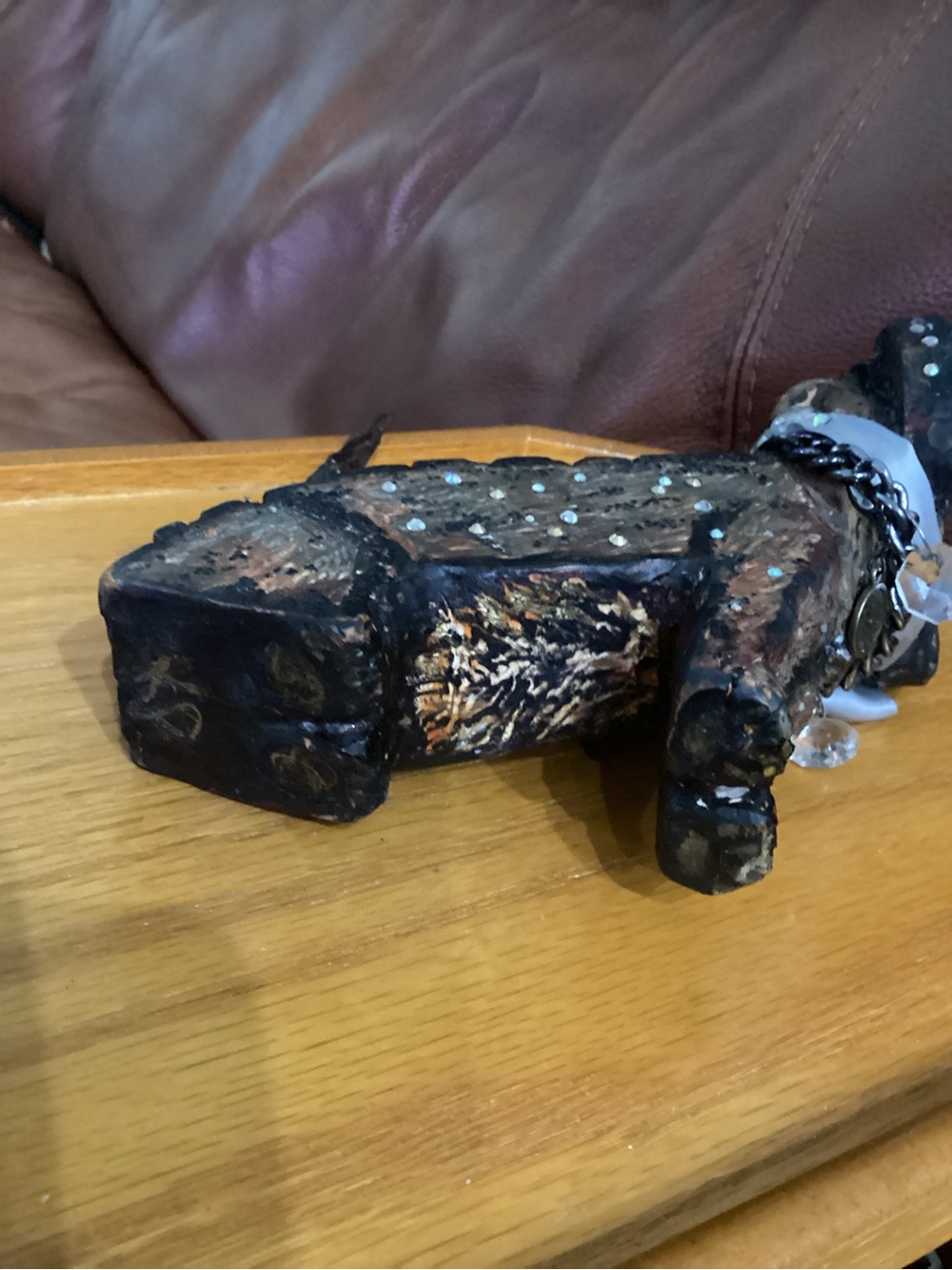 Handcrafted From Tree Bark Decorative Brown Dog Figurine with Crystal Accents - Picture 5 of 8
